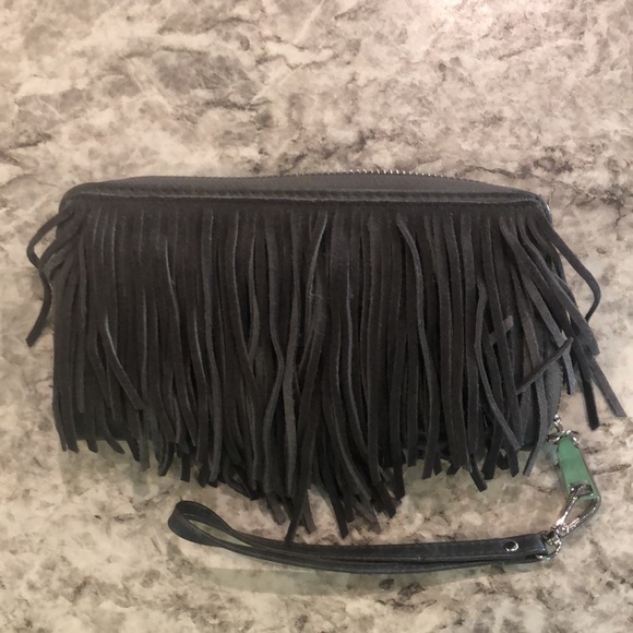 Dark Grey wristlet with suede fringes - Picture 2 of 5